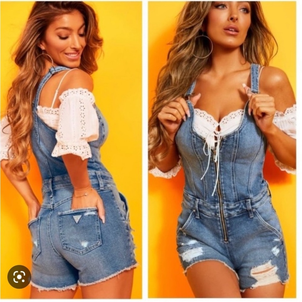 (SOLD) Guess Light Blue Denim Overall Shorts